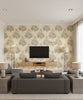 Kamome Island Japanese Floral Damask | Architectural Wallcoverings - Living Room Visualization (AI-generated, may not be to scale. Verify pattern scale with product specifications.)