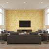 Kia Island Palm Shadow | Jeffrey Stevens - Living Room Visualization (AI-generated, may not be to scale. Verify pattern scale with product specifications.)