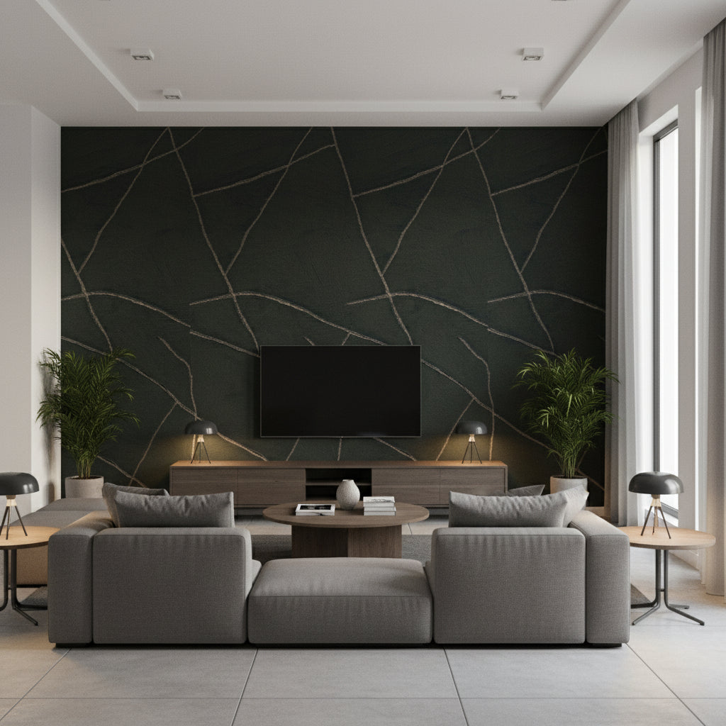 Kintsugi La Sagesse Du Temps | Elitis - Living Room Visualization (AI-generated, may not be to scale. Verify pattern scale with product specifications.)