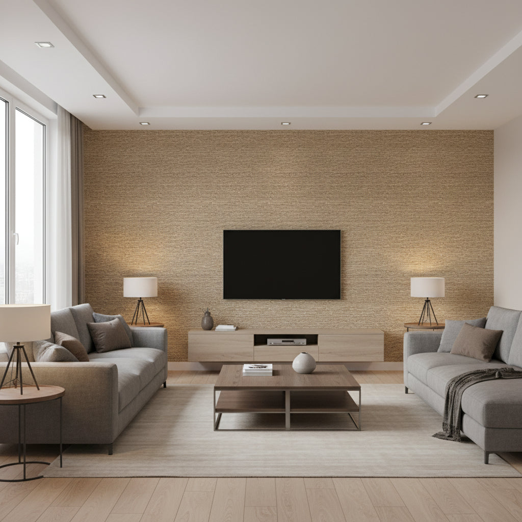 Braided Hemp | Maya Romanoff - Living Room Visualization (AI-generated, may not be to scale. Verify pattern scale with product specifications.)