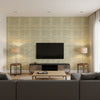 Ko Island Printed Horizontal | Architectural Wallcoverings - Living Room Visualization (AI-generated, may not be to scale. Verify pattern scale with product specifications.)