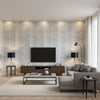 Ko Island Printed Horizontal | Architectural Wallcoverings - Living Room Visualization (AI-generated, may not be to scale. Verify pattern scale with product specifications.)
