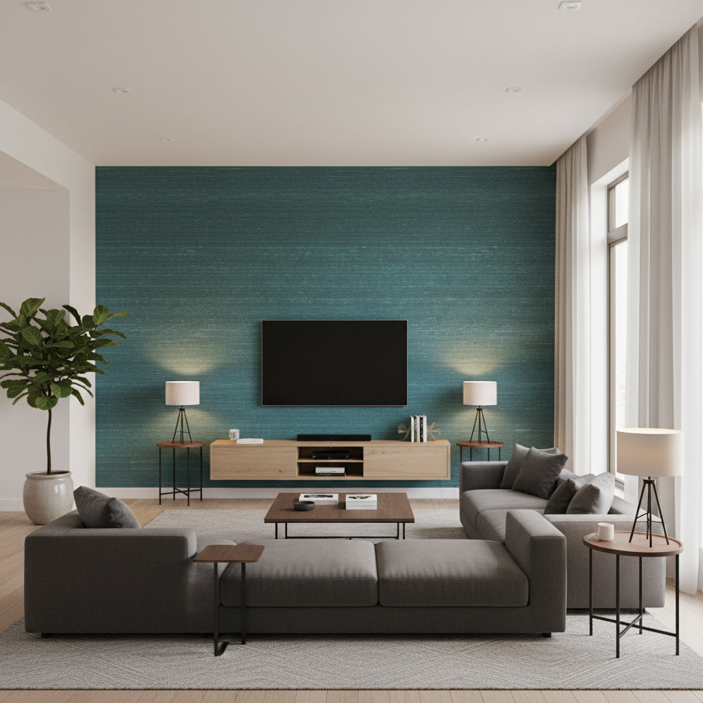 Kosa Silk Aussi Loin Que L'aventure | Elitis - Living Room Visualization (AI-generated, may not be to scale. Verify pattern scale with product specifications.)