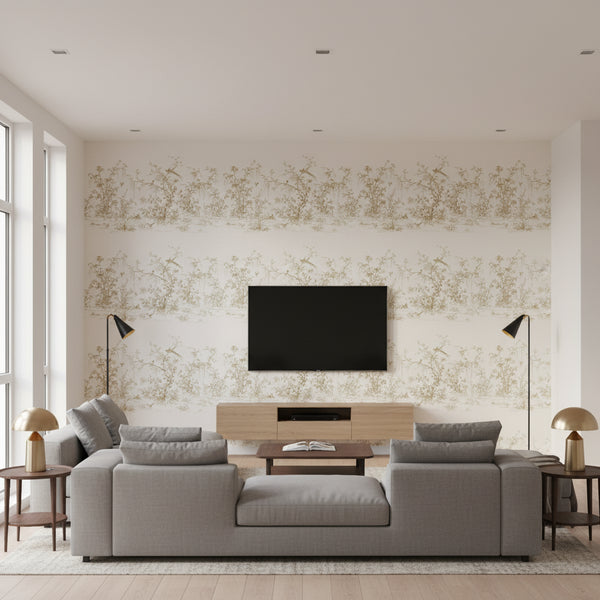 Flowering Vine Chinoiserie Mural - White | Ronald Redding