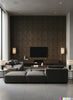 Lacrosse Coffered Wood Panel Wallcovering - Oak - Living Room Visualization (AI-generated, may not be to scale. Verify pattern scale with product specifications.)