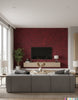 London Calling - Map Wallcovering - Red - Living Room Visualization (AI-generated, may not be to scale. Verify pattern scale with product specifications.)