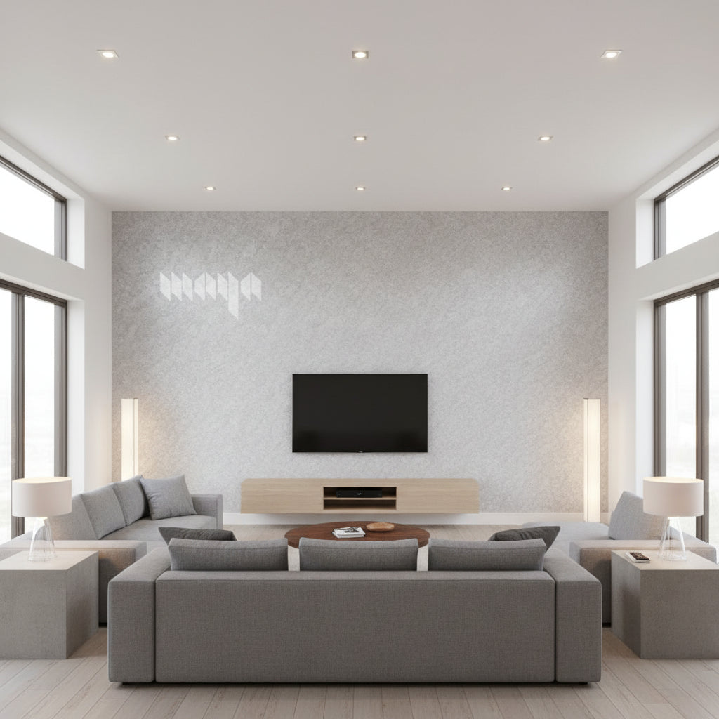 Levante Nena - Light Gray | Maya Romanoff - Living Room Visualization (AI-generated, may not be to scale. Verify pattern scale with product specifications.)