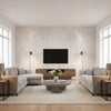 Mother of Pearl Aphrodite - Pink Pearl | Maya Romanoff - Living Room Visualization (AI-generated, may not be to scale. Verify pattern scale with product specifications.)