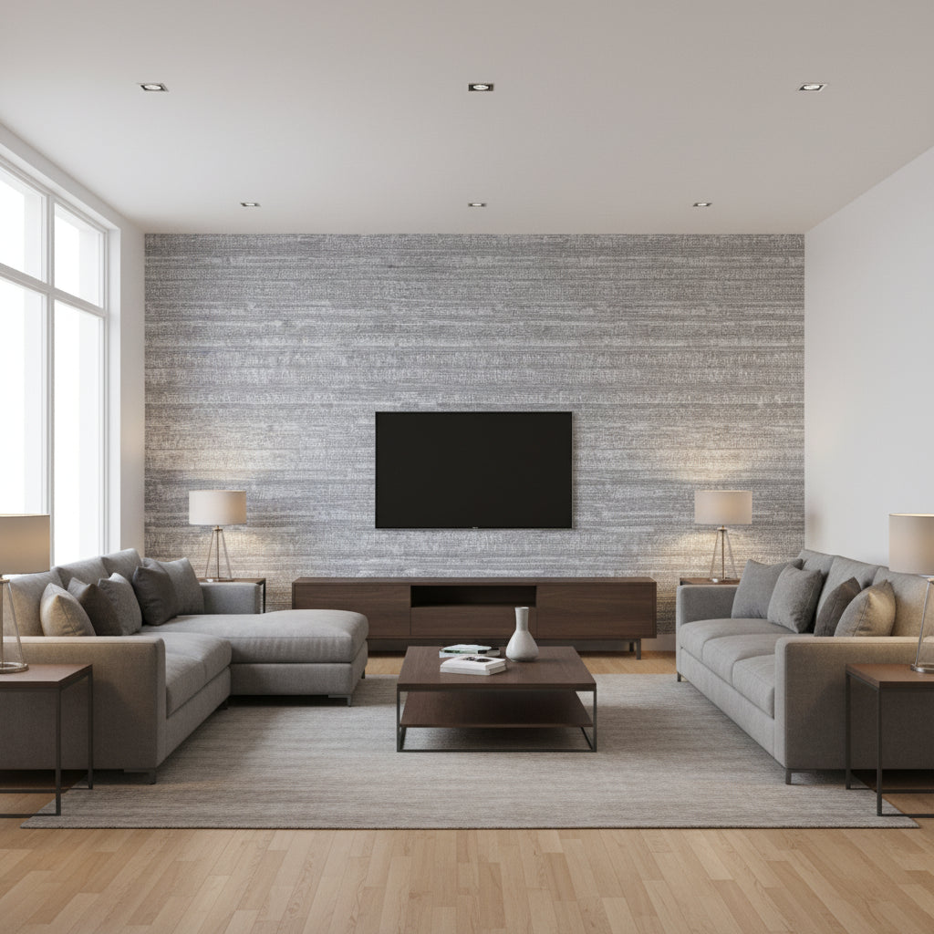 Marble Hill | Architectural Wallcoverings - Living Room Visualization (AI-generated, may not be to scale. Verify pattern scale with product specifications.)