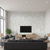 Mother of Pearl Chevron - Natural Pearl | Maya Romanoff - Living Room Visualization (AI-generated, may not be to scale. Verify pattern scale with product specifications.)