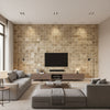 Flexi Mother of Pearl Mosaic - Golden Pearl | Maya Romanoff - Living Room Visualization (AI-generated, may not be to scale. Verify pattern scale with product specifications.)