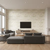 Mitsu Gingko Tree | Architectural Wallcoverings - Living Room Visualization (AI-generated, may not be to scale. Verify pattern scale with product specifications.)