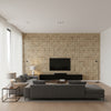 Mother of Pearl Mosaic - Golden Pearl | Maya Romanoff - Living Room Visualization (AI-generated, may not be to scale. Verify pattern scale with product specifications.)