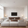 Mother of Pearl On the Half Shell - Natural Pearl | Maya Romanoff - Living Room Visualization (AI-generated, may not be to scale. Verify pattern scale with product specifications.)