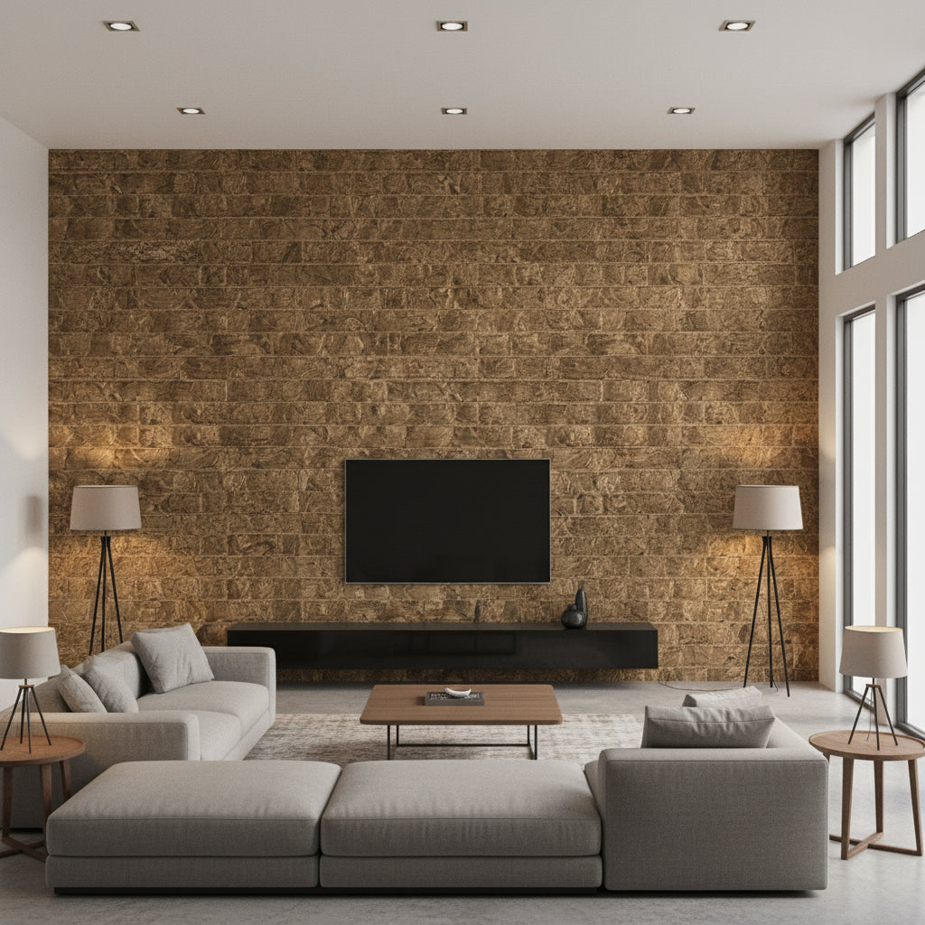 Mother of Pearl - Tahitian Pearl | Maya Romanoff - Living Room Visualization (AI-generated, may not be to scale. Verify pattern scale with product specifications.)