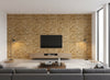 Flexi Mother of Pearl - Golden Pearl | Maya Romanoff - Living Room Visualization (AI-generated, may not be to scale. Verify pattern scale with product specifications.)