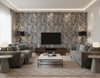 Serigraph Citiscape - Sculpted Slate | Maya Romanoff - Living Room Visualization (AI-generated, may not be to scale. Verify pattern scale with product specifications.)