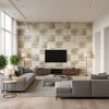 True Metals Basketweave - Champagne | Maya Romanoff - Living Room Visualization (AI-generated, may not be to scale. Verify pattern scale with product specifications.)