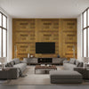 True Metals Coffers™ - Speckled Copper | Maya Romanoff - Living Room Visualization (AI-generated, may not be to scale. Verify pattern scale with product specifications.)