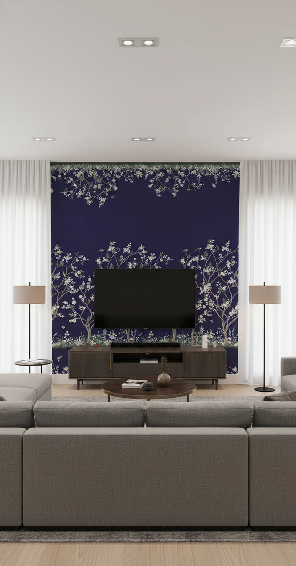 Lingering Garden Wallcovering Mural - Navy | Ronald Redding