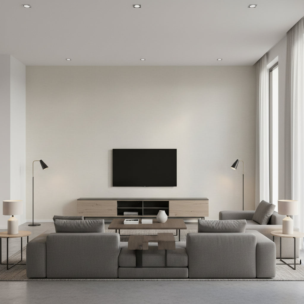 Sisal Alabaster | Romo - Living Room Visualization (AI-generated, may not be to scale. Verify pattern scale with product specifications.)