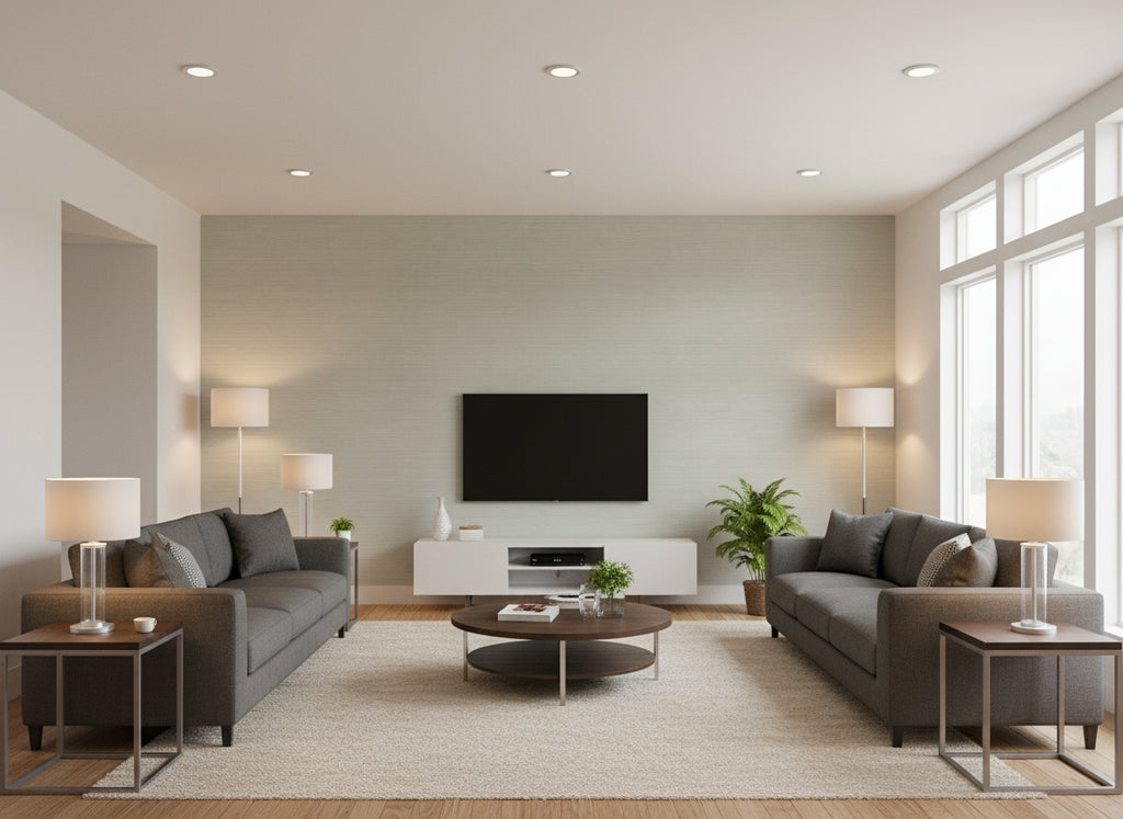 Sisal Lake | Romo - Living Room Visualization (AI-generated, may not be to scale. Verify pattern scale with product specifications.)
