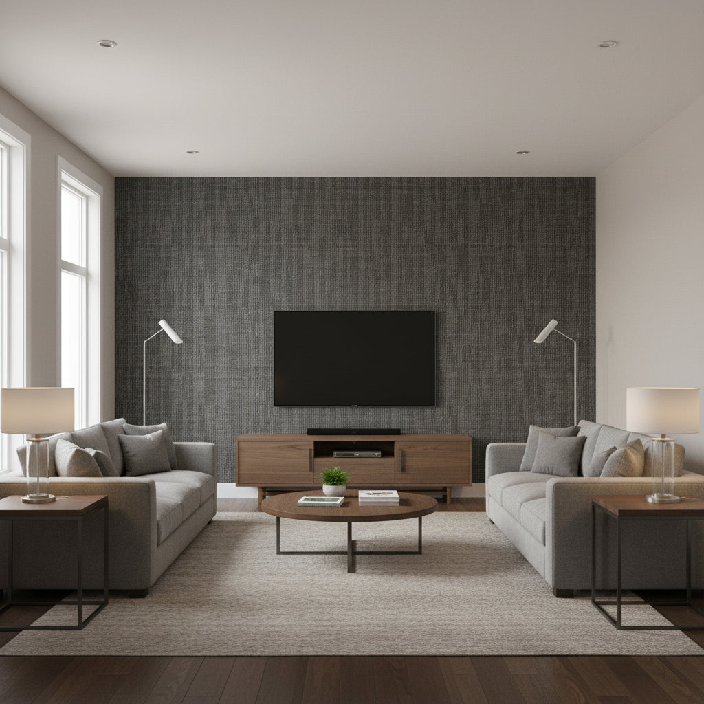Canvas Typhoon | Romo - Living Room Visualization (AI-generated, may not be to scale. Verify pattern scale with product specifications.)