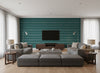 Kobe teal | Romo - Living Room Visualization (AI-generated, may not be to scale. Verify pattern scale with product specifications.)