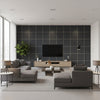 Koshi charcoal gray | Romo - Living Room Visualization (AI-generated, may not be to scale. Verify pattern scale with product specifications.)