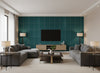 Koshi teal | Romo - Living Room Visualization (AI-generated, may not be to scale. Verify pattern scale with product specifications.)