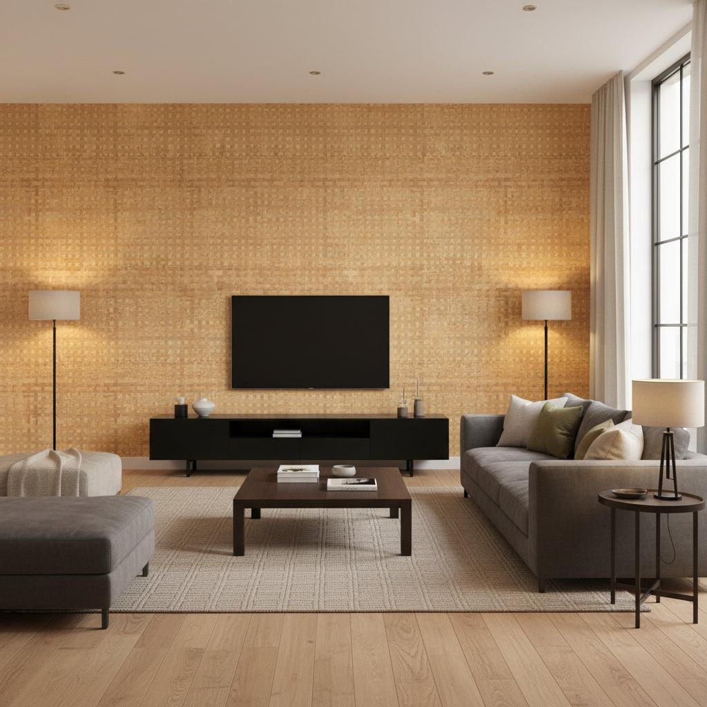 Hyacinth Harvest | Romo - Living Room Visualization (AI-generated, may not be to scale. Verify pattern scale with product specifications.)