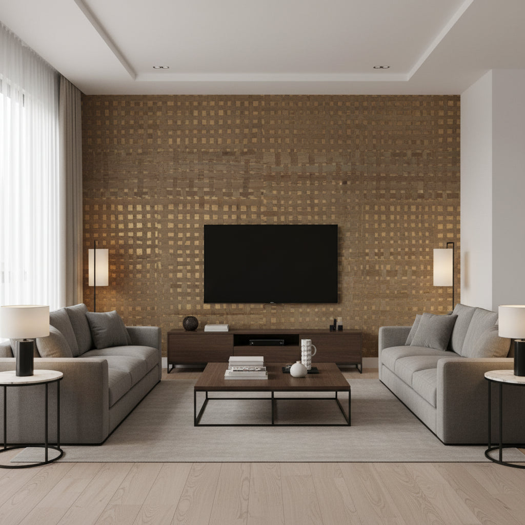 Hyacinth Bronze | Romo - Living Room Visualization (AI-generated, may not be to scale. Verify pattern scale with product specifications.)