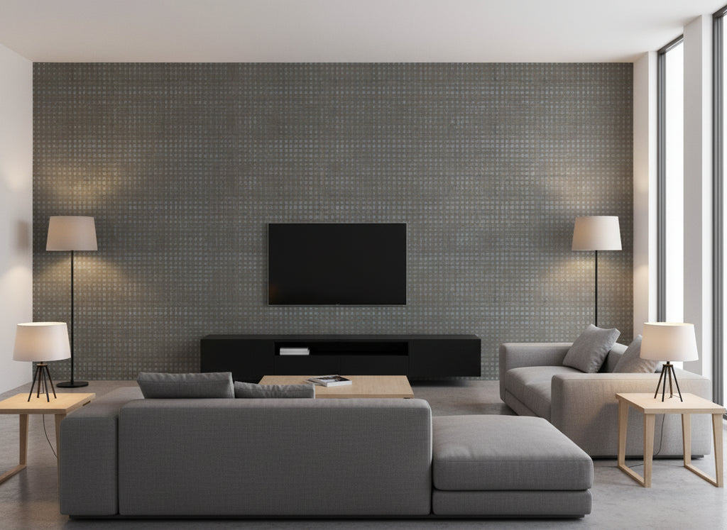 Hyacinth Indigo | Romo - Living Room Visualization (AI-generated, may not be to scale. Verify pattern scale with product specifications.)