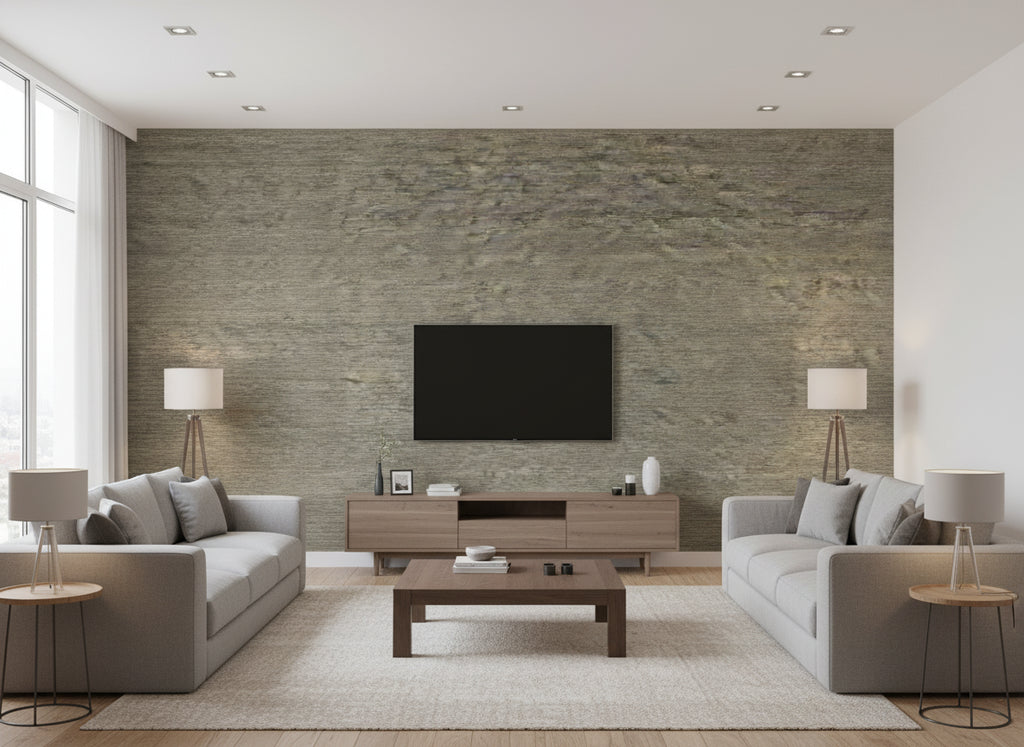 Arrowroot Metal | Romo - Living Room Visualization (AI-generated, may not be to scale. Verify pattern scale with product specifications.)