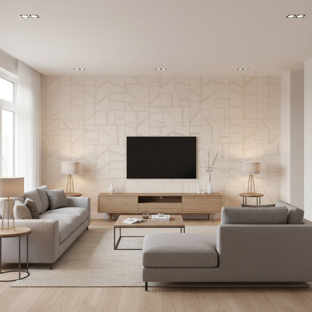 Odyssey ivory | Romo - Living Room Visualization (AI-generated, may not be to scale. Verify pattern scale with product specifications.)