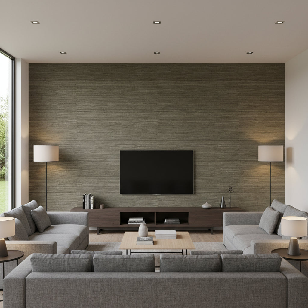 Offset Loam | Romo - Living Room Visualization (AI-generated, may not be to scale. Verify pattern scale with product specifications.)