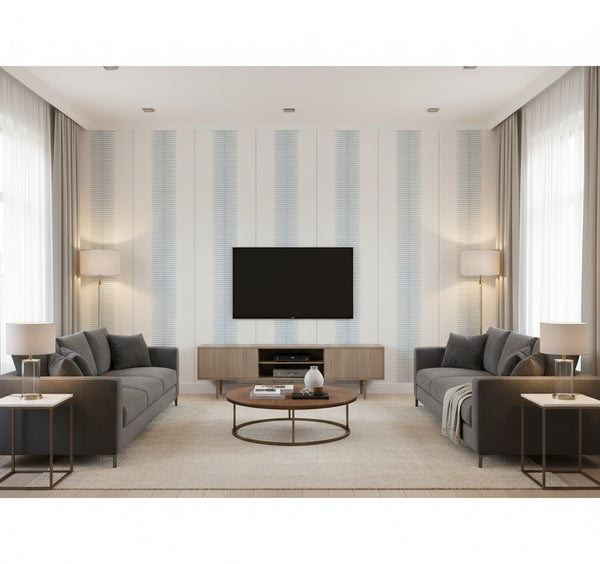 Tandem Stripe Wallcovering - Blue | Ronald Redding