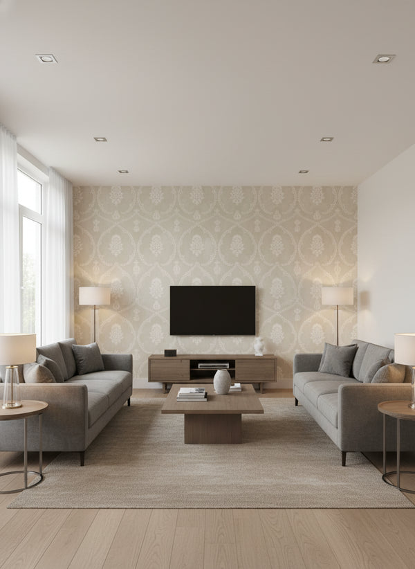 Royal Damask Wallcovering - Soft Grey | Ronald Redding