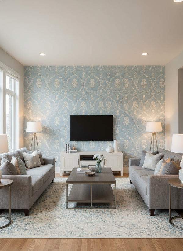 Royal Damask Wallcovering - Blue | Ronald Redding
