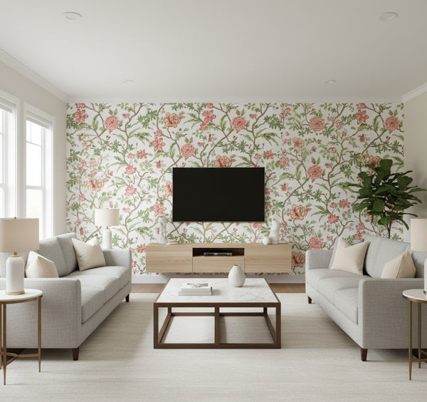 Courtyard Botanical Wallcovering - Rose | Ronald Redding