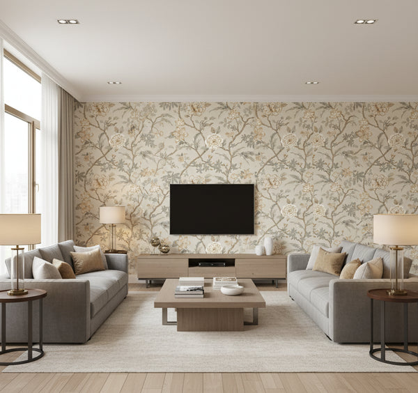 Courtyard Botanical Wallcovering - Neutral | Ronald Redding