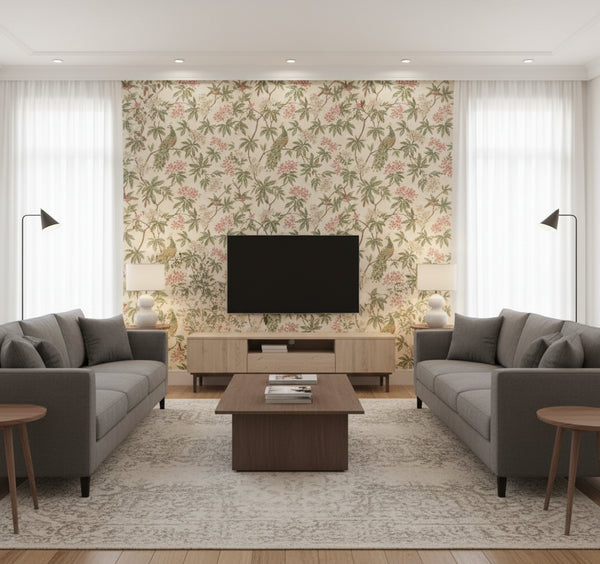 Peacock Estate Wallcovering - Cream | Ronald Redding