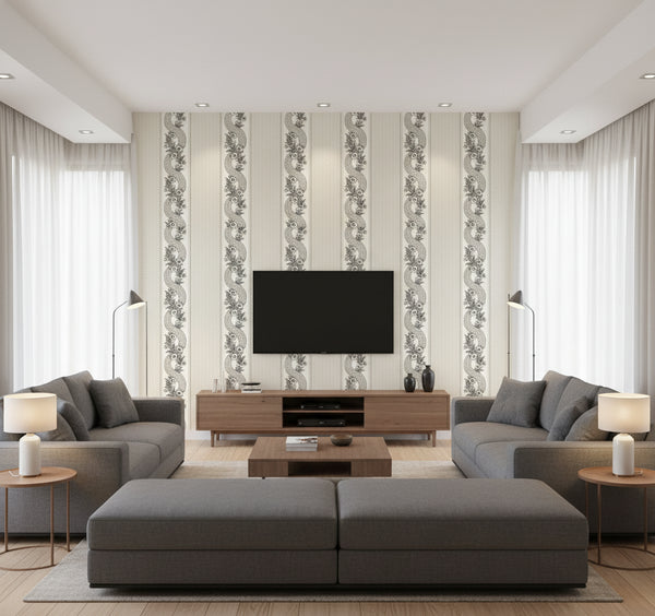 Abbey's Garland Wallcovering - Black & White | Ronald Redding