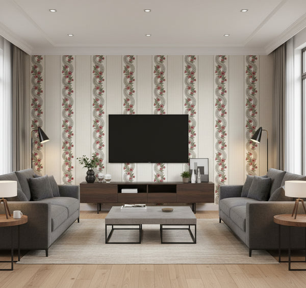 Abbey's Garland Wallcovering - Red & Green | Ronald Redding