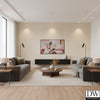 Newport Stripe | Schumacher - Living Room Visualization (AI-generated, may not be to scale. Verify pattern scale with product specifications.)