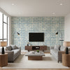 Oshima Faux Finish Greek Key | Architectural Wallcoverings - Living Room Visualization (AI-generated, may not be to scale. Verify pattern scale with product specifications.)