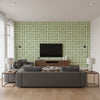 Oshima Faux Finish Greek Key | Architectural Wallcoverings - Living Room Visualization (AI-generated, may not be to scale. Verify pattern scale with product specifications.)