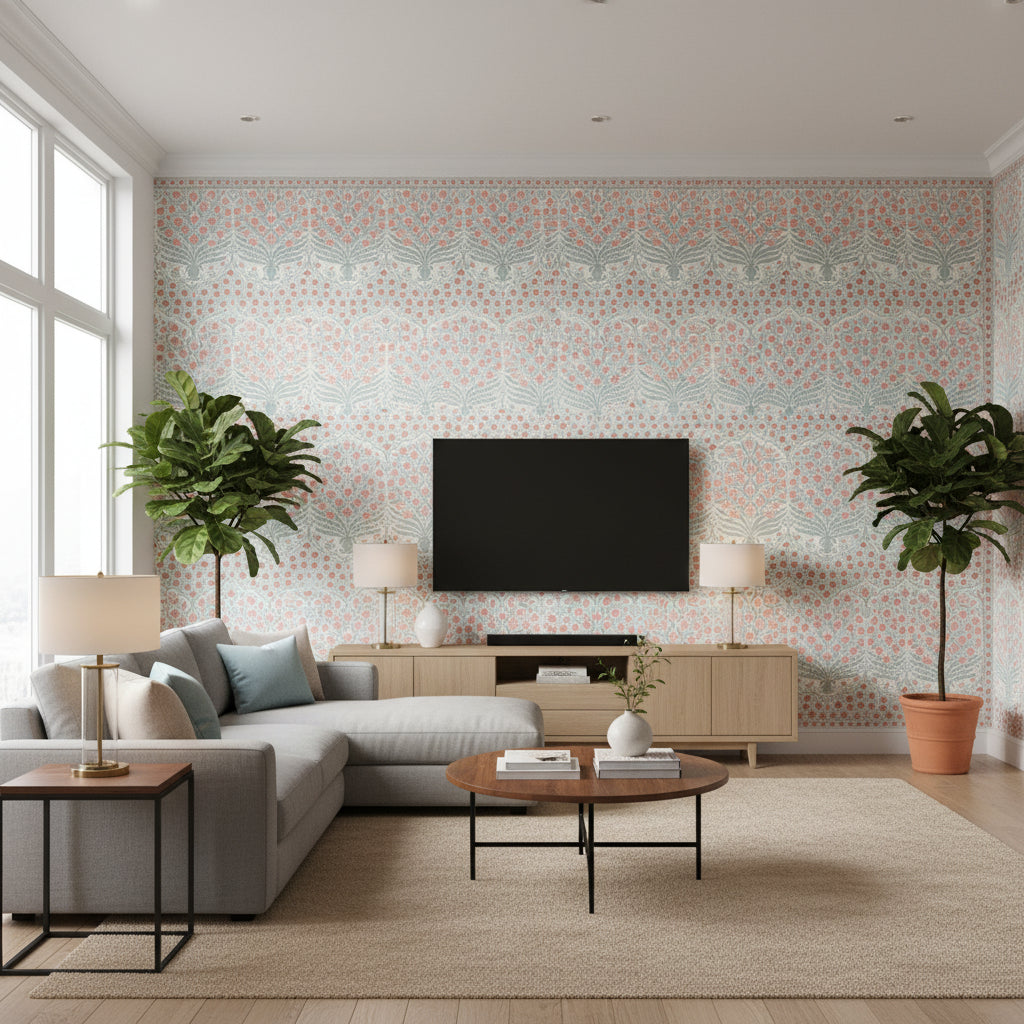 P2017100.519.0 | Kravet - Living Room Visualization (AI-generated, may not be to scale. Verify pattern scale with product specifications.)