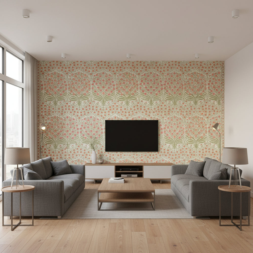 P2017100.924.0 | Kravet - Living Room Visualization (AI-generated, may not be to scale. Verify pattern scale with product specifications.)