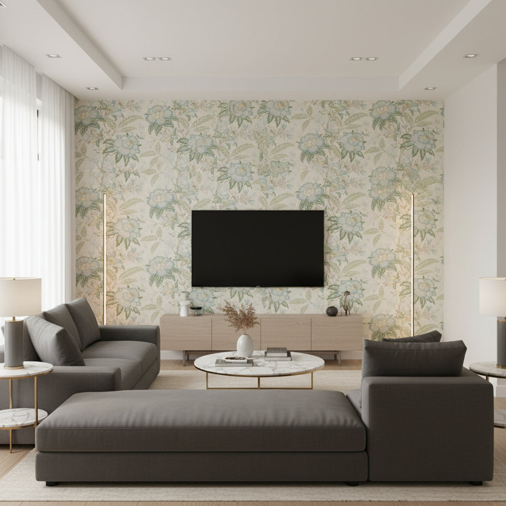 P2018103.153.0 | Kravet - Living Room Visualization (AI-generated, may not be to scale. Verify pattern scale with product specifications.)